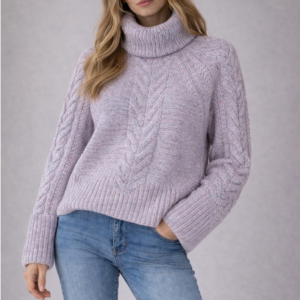NEW‎ Express Grey Pastel Cable Knit Cowl Neck Chunky Sweater Wool Blend Medium